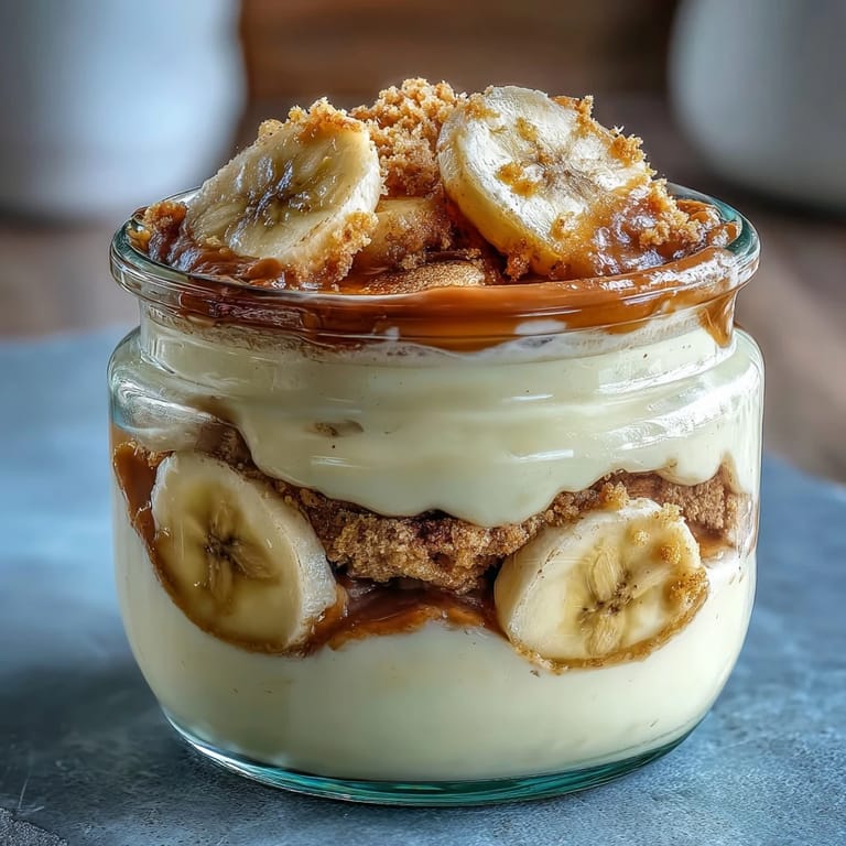 Spoonable Protein Banana Pudding showing layers of custard and bananas, ready to chill for dessert.