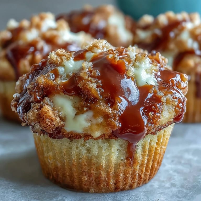 Genieße unsere Caramel Cream Cheese Swirl Muffins als süßen Snack mit Kaffee und glasierter Butterkruste.