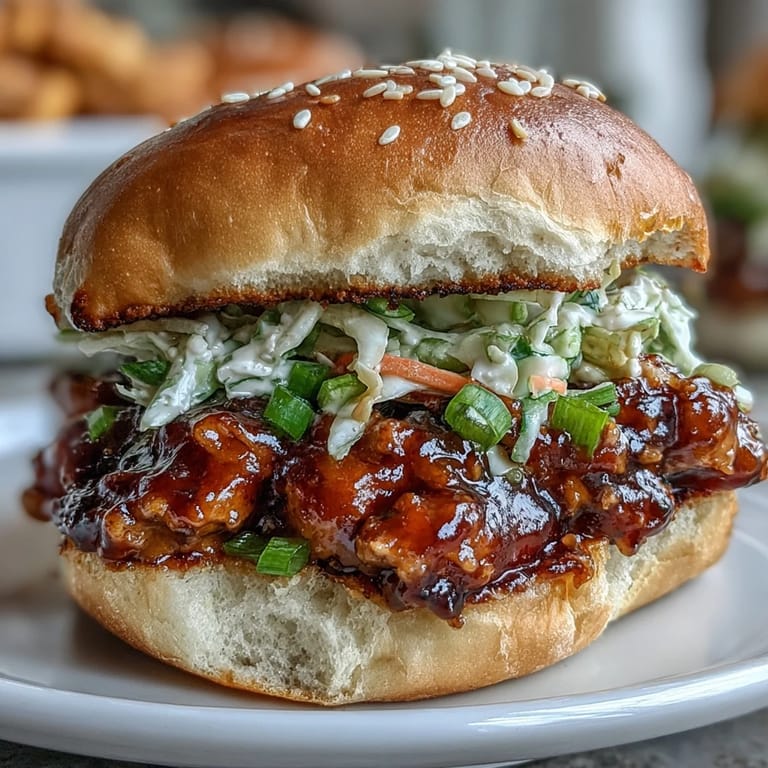 Genieße Korean Turkey Sloppy Joe Sliders mit würziger Gochujang-Kreole-Sauce, knackigem Gemüse-Topper und frischen Frühlingszwiebeln auf weichen Brötchen.