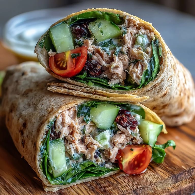 Proteinreiche Thunfisch- und weiße Bohnen-Wraps: Perfekt für ein leichtes Mittagessen unterwegs mit zitronigem Dressing.