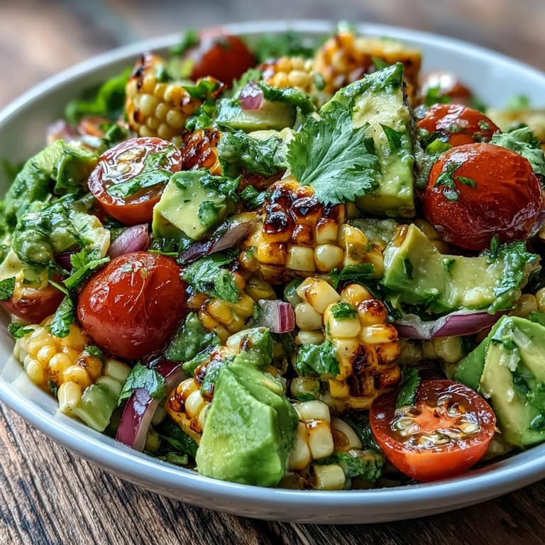 3. Leuchtende Farben und frische Zutaten – dieser Mais-Avocado-Tomaten-Salat mit Limetten-Dressing ist ein perfekter Sommergenuss.
