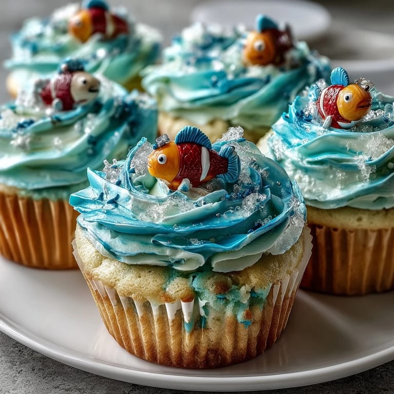 Handgemachte Pisces-Cupcakes mit detailreichen Fondant-Fischen, die wie im Wasser schwimmen – perfekt für Geburtstage oder Sternzeichen-Feiern.