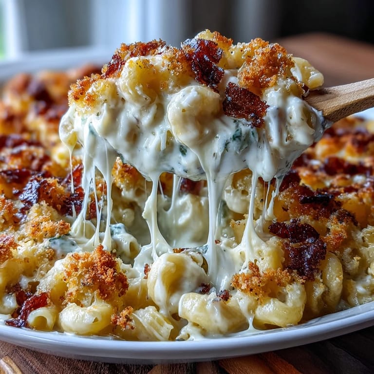Knuspriger gebackener Mac and Cheese mit Cheddar und Colby Jack, goldbraun und käsig, ein Klassiker der Südstaatenküche.