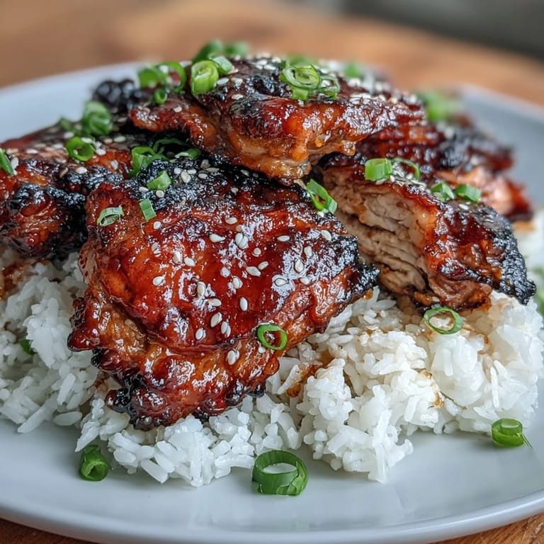 Herzhaftes Honig-Knoblauch-Hähnchen mit Reis, garniert zur leckeren Essensvorbereitung.