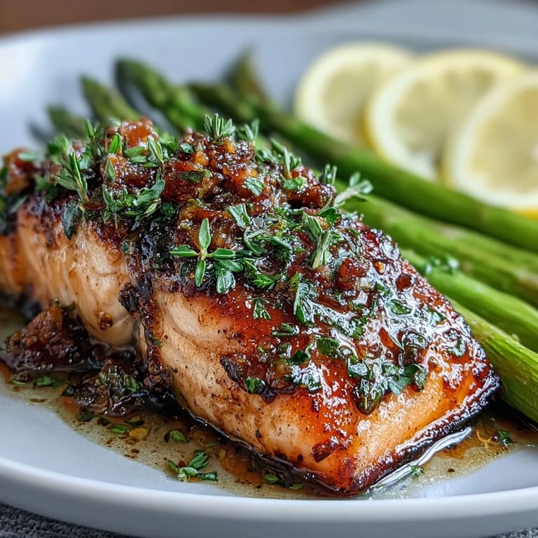 Saftiger Lachs mit knuspriger Haut, dazu knackiger Spargel in einer duftenden Knoblauchbutter-Mischung.