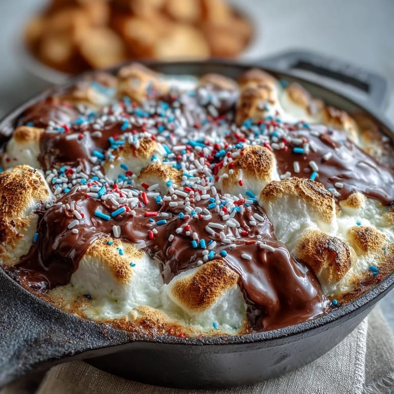 Genießen Sie diesen einfachen 4. Juli S'mores Dip heiß aus dem Gusseisen.
