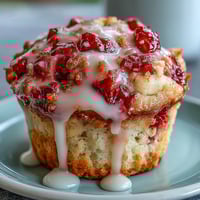 Saftige Strawberry Lemon Muffins mit süßem Zitronenguss, perfekt garniert.