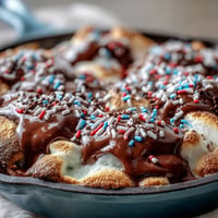 Süßer 4. Juli S'mores Dip im Gusseisen, perfekt für Lagerfeuer-Momente.
